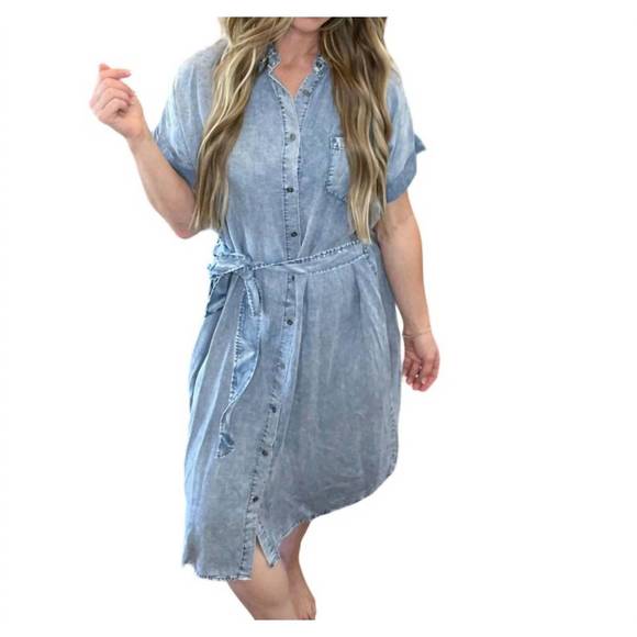 HUDILAN Women's Long Sleeve Denim Dress - Button Down Jean Dress With Elastic Cuffs, Relaxed Fit